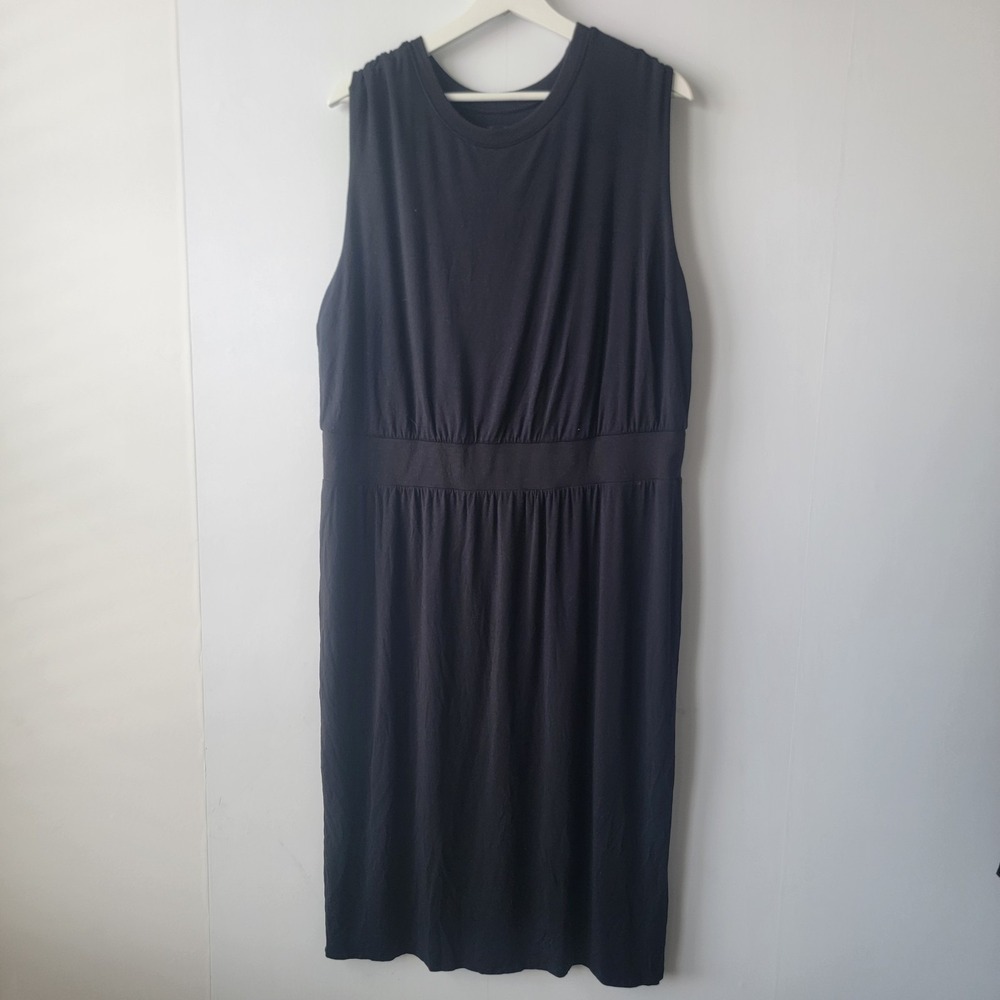 Athleta women's Santorini Cinch Dress Size 1X in Black Crew neck sleeve less